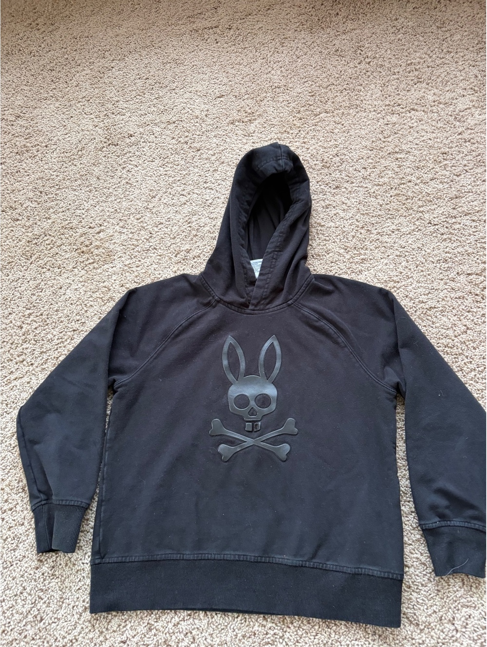 Psycho Bunny Boys Hoodie Black Tonal Logo Pullover Sweatshirt Size M 10/12 Kids